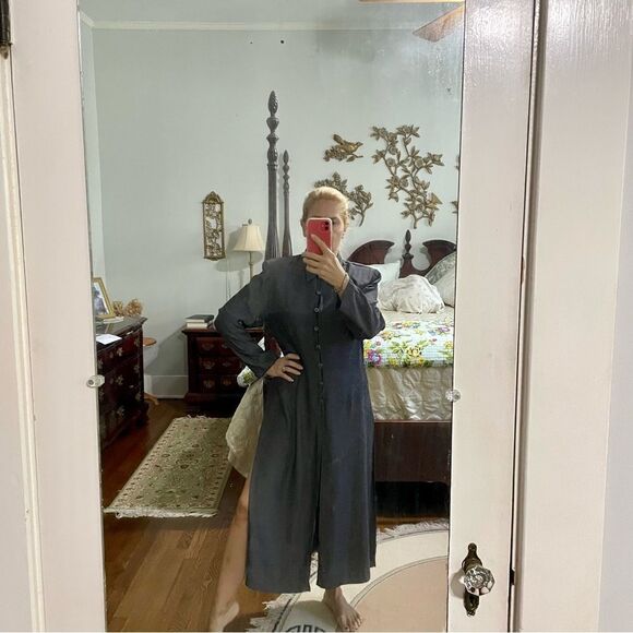 Vtg 80s Jennifer Jeffries long gray thin jacket with side slits - Picture 2 of 12